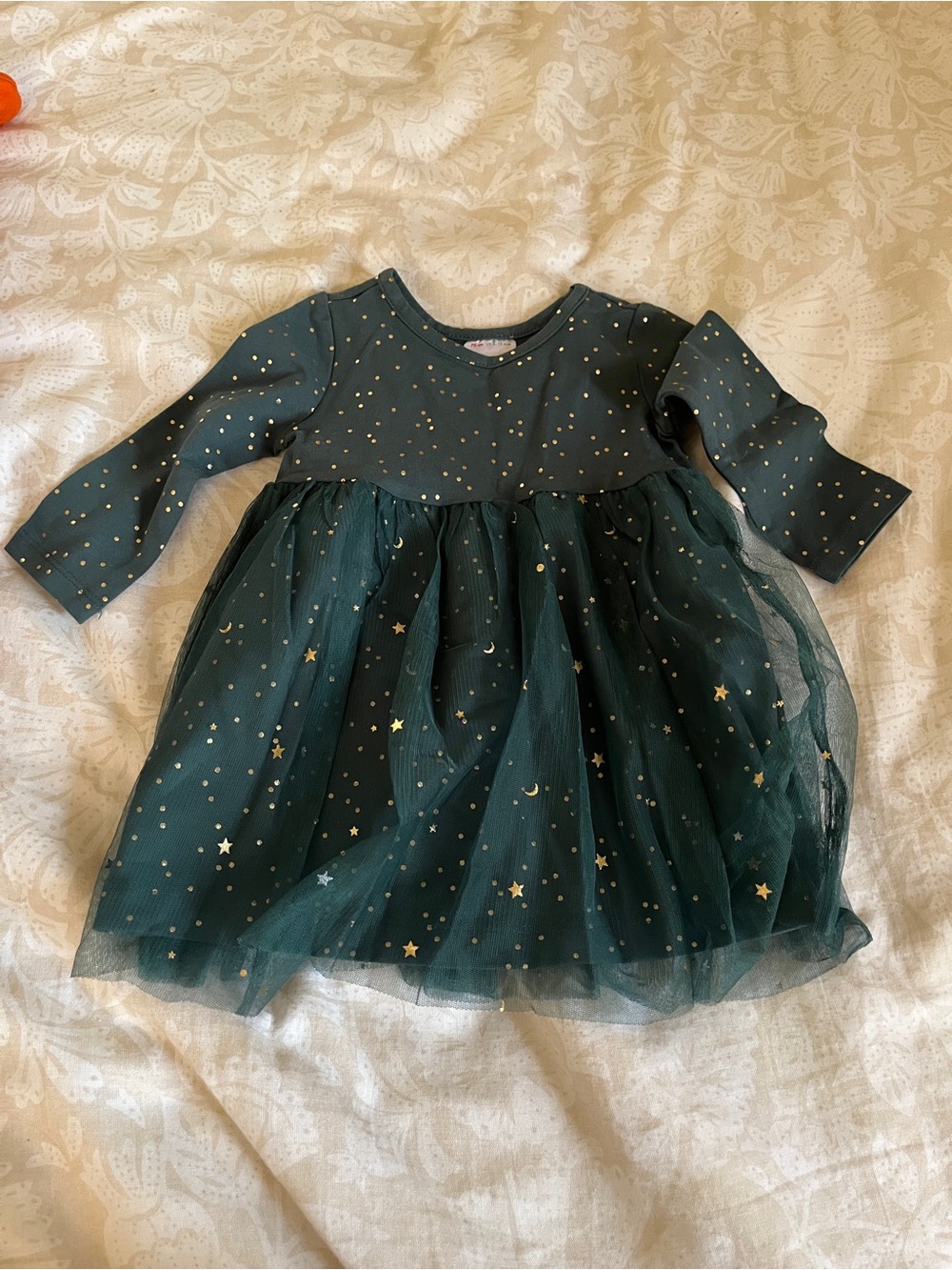 Hanna Andersson Dark Green Tulle Dress with Gold Stars & Moons